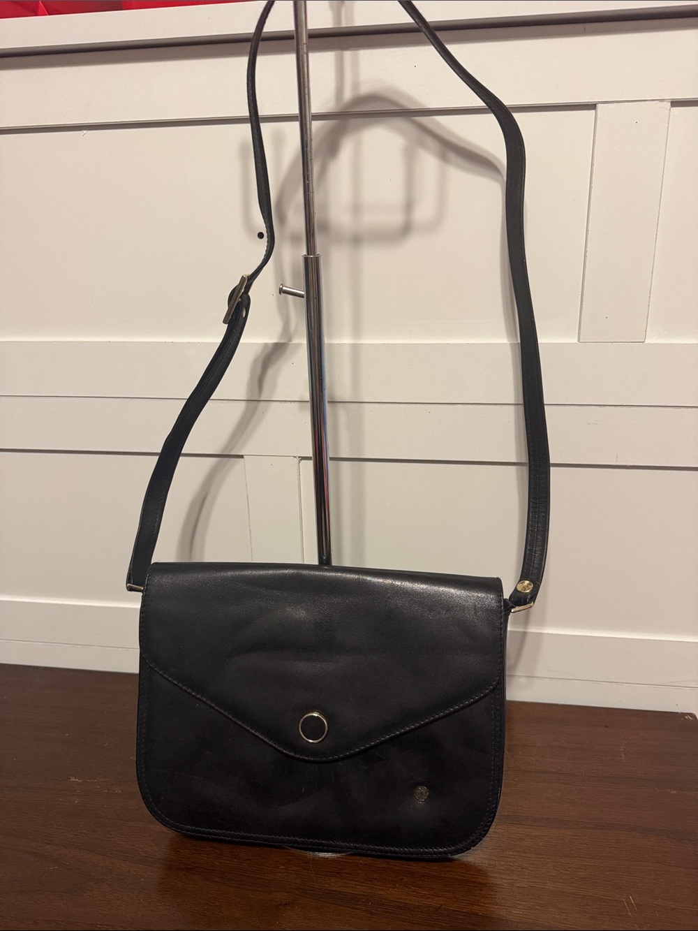Vtg John Romain Black Leather Flap Shoulder Bag